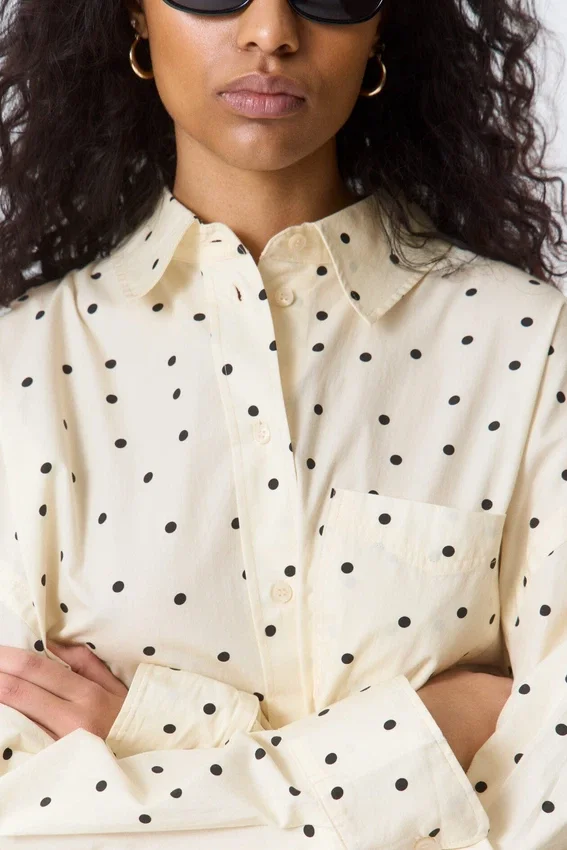Oversized Long-Sleeved Shirt – Light Yellow – Dot Oversized Long-Sleeved Shirt – Light Yellow – Dot