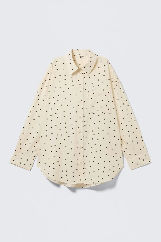 Oversized Long-Sleeved Shirt – Light Yellow – Dot Oversized Long-Sleeved Shirt – Light Yellow – Dot