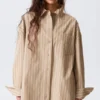 Oversized Long-Sleeved Shirt – Striped Beige Oversized Long-Sleeved Shirt – Striped Beige