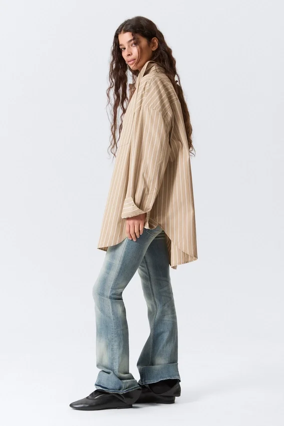 Oversized Long-Sleeved Shirt – Striped Beige Oversized Long-Sleeved Shirt – Striped Beige
