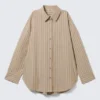 Oversized Long-Sleeved Shirt – Striped Beige Oversized Long-Sleeved Shirt – Striped Beige