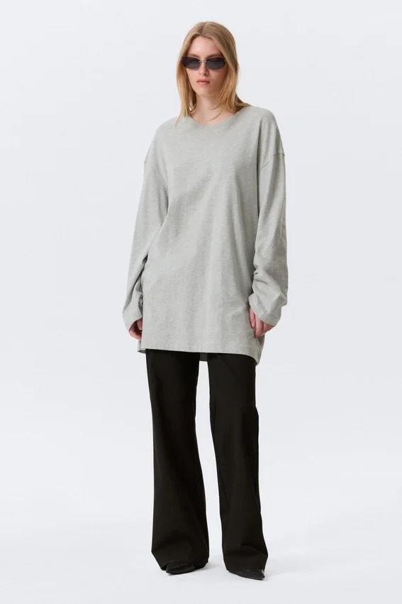 Oversized Long-Sleeved T-Shirt Dress – Grey Melange Oversized Long-Sleeved T-Shirt Dress – Grey Melange