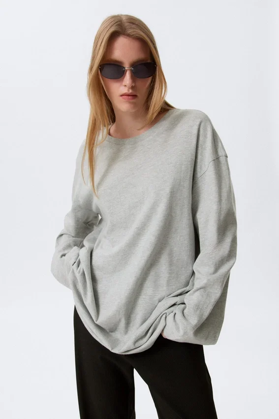 Oversized Long-Sleeved T-Shirt Dress – Grey Melange Oversized Long-Sleeved T-Shirt Dress – Grey Melange