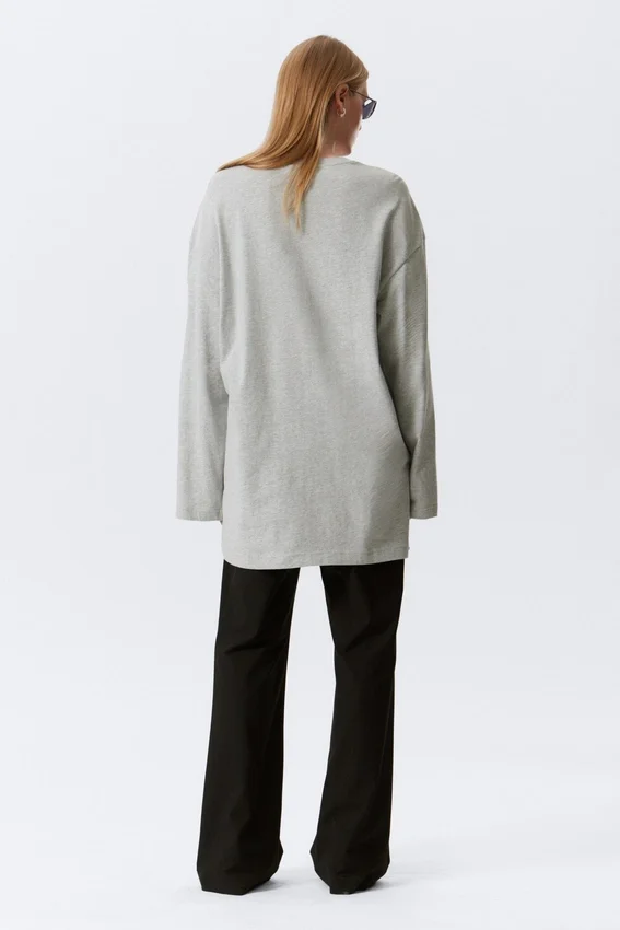 Oversized Long-Sleeved T-Shirt Dress – Grey Melange Oversized Long-Sleeved T-Shirt Dress – Grey Melange