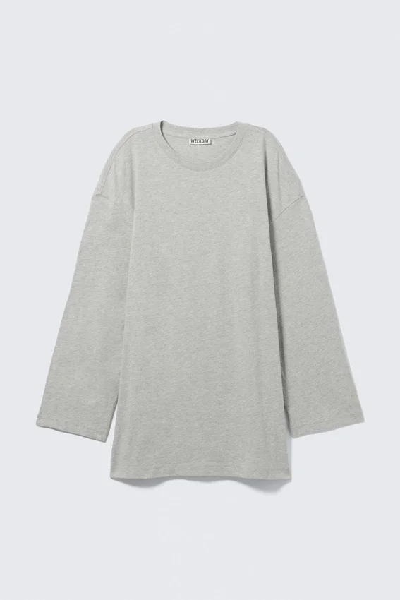 Oversized Long-Sleeved T-Shirt Dress – Grey Melange Oversized Long-Sleeved T-Shirt Dress – Grey Melange