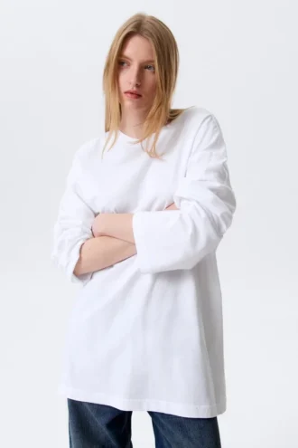 Oversized Long-Sleeved T-Shirt Dress – White Oversized Long-Sleeved T-Shirt Dress – White
