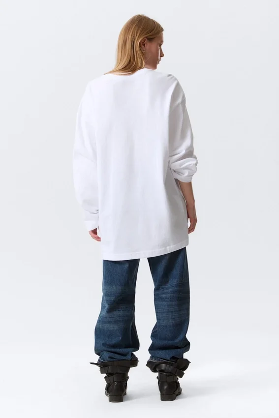 Oversized Long-Sleeved T-Shirt Dress – White Oversized Long-Sleeved T-Shirt Dress – White