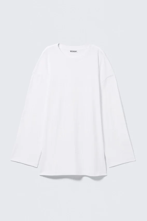 Oversized Long-Sleeved T-Shirt Dress – White Oversized Long-Sleeved T-Shirt Dress – White