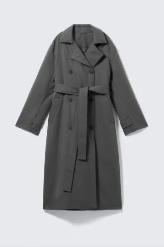 Oversized Padded Trench Coat – Dark Grey