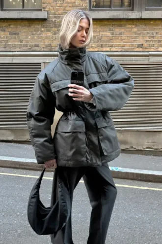 Oversized Padded Utility Jacket – Dark Grey