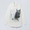 Oversized Printed Poplin Shirt – White & Black Horses Oversized Printed Poplin Shirt – White & Black Horses