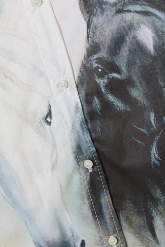 Oversized Printed Poplin Shirt – White & Black Horses Oversized Printed Poplin Shirt – White & Black Horses