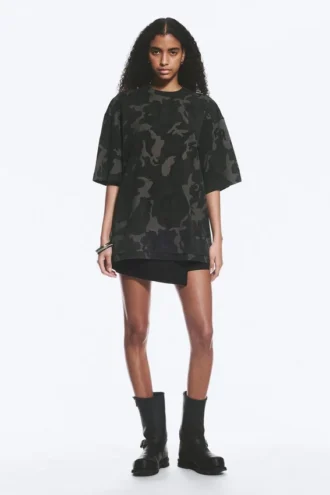 Oversized Printed Short-Sleeved T-Shirt – Khaki Green – Camouflage
