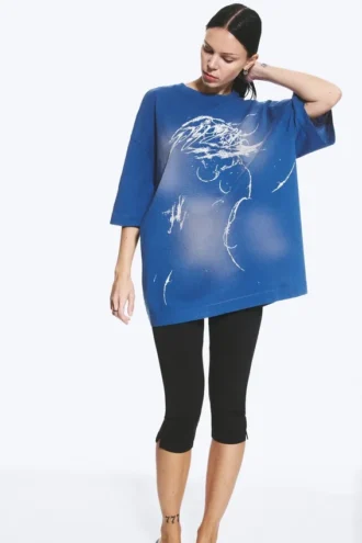 Oversized Printed T-Shirt – Blue