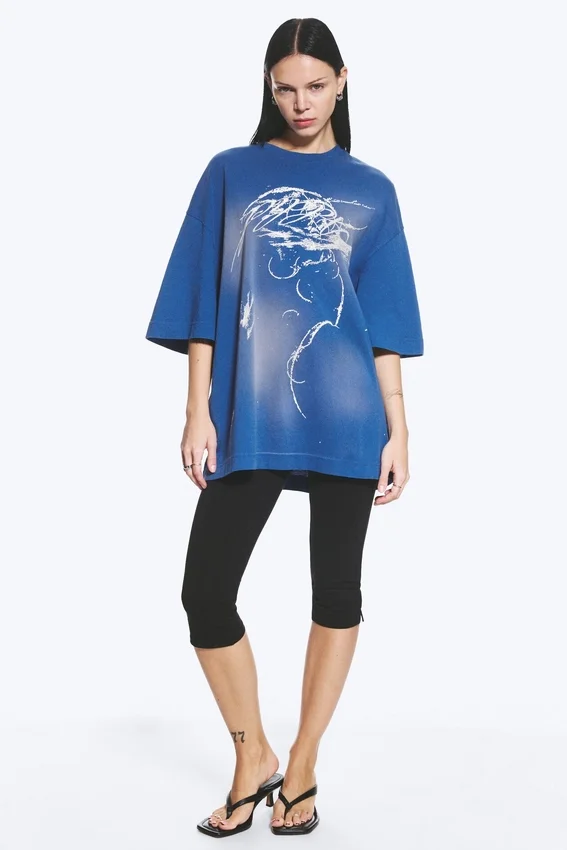 Oversized Printed T-Shirt – Blue Oversized Printed T-Shirt – Blue