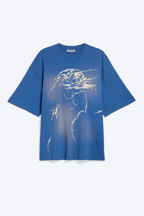 Oversized Printed T-Shirt – Blue Oversized Printed T-Shirt – Blue