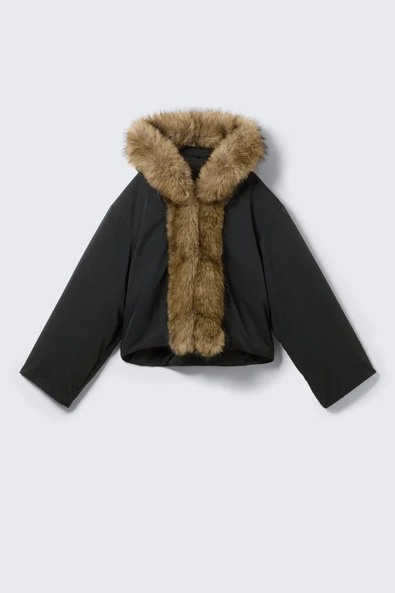 Oversized Puffer Jacket with Faux Fur – Black Oversized Puffer Jacket with Faux Fur – Black