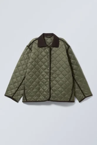 Oversized Quilted Liner Jacket – Dark Khaki Green