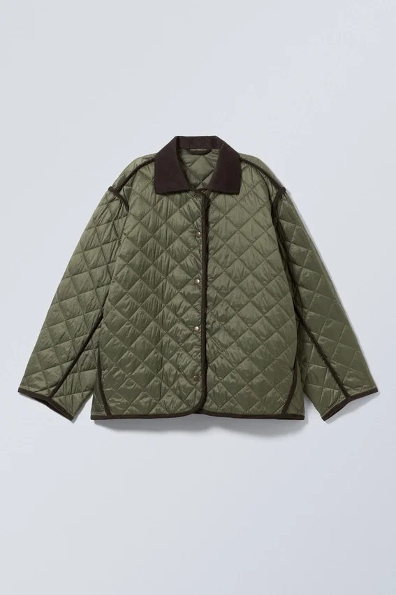 Oversized Quilted Liner Jacket – Dark Khaki Green Oversized Quilted Liner Jacket – Dark Khaki Green