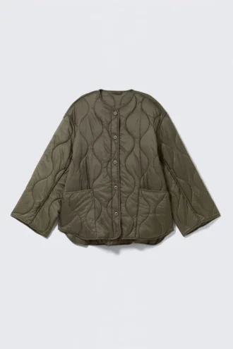 Oversized Quilted Liner Jacket – Dark Khaki Green Oversized Quilted Liner Jacket – Dark Khaki Green