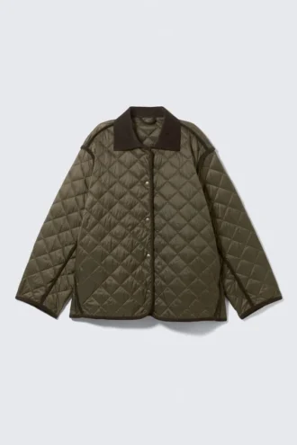 Oversized Quilted Liner Jacket – Khaki Green & Brown