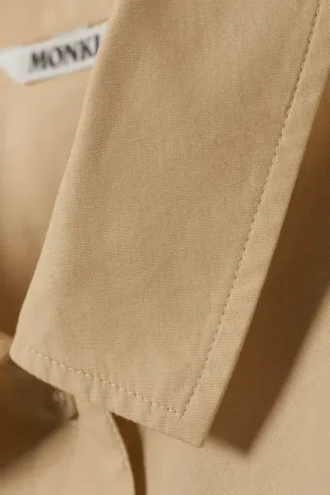 Oversized Ruffled Mini Shirt Dress – Beige