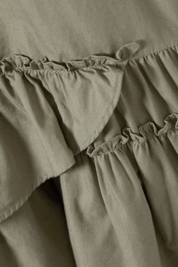 Oversized Ruffled Mini Shirt Dress – Khaki Green Oversized Ruffled Mini Shirt Dress – Khaki Green