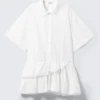 Oversized Ruffled Mini Shirt Dress – White Oversized Ruffled Mini Shirt Dress – White