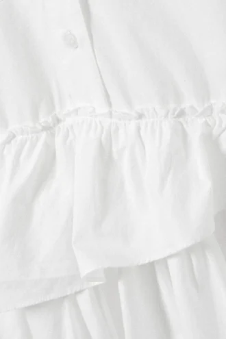 Oversized Ruffled Mini Shirt Dress – White
