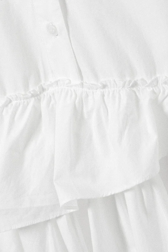 Oversized Ruffled Mini Shirt Dress – White Oversized Ruffled Mini Shirt Dress – White