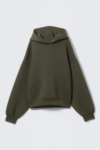 Oversized Scuba Hoodie – Dark Khaki Green