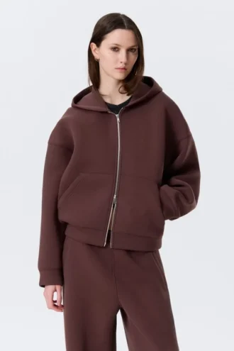 Oversized Scuba Zip-Hoodie – Burgundy