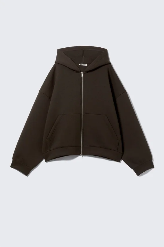 Oversized Scuba Zip-Hoodie – Dark Brown Oversized Scuba Zip-Hoodie – Dark Brown