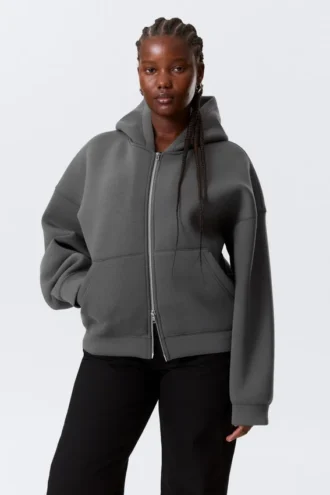 Oversized Scuba Zip-Hoodie – Dark Grey