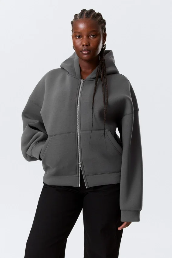 Oversized Scuba Zip-Hoodie – Dark Grey Oversized Scuba Zip-Hoodie – Dark Grey