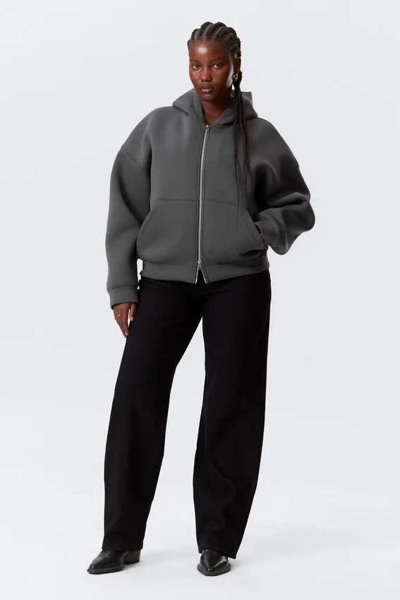 Oversized Scuba Zip-Hoodie – Dark Grey Oversized Scuba Zip-Hoodie – Dark Grey