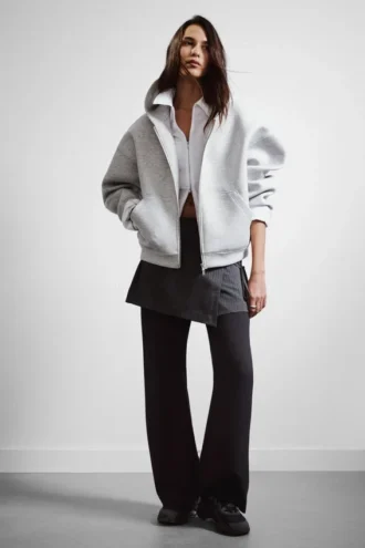 Oversized Scuba Zip-Hoodie – Grey Melange
