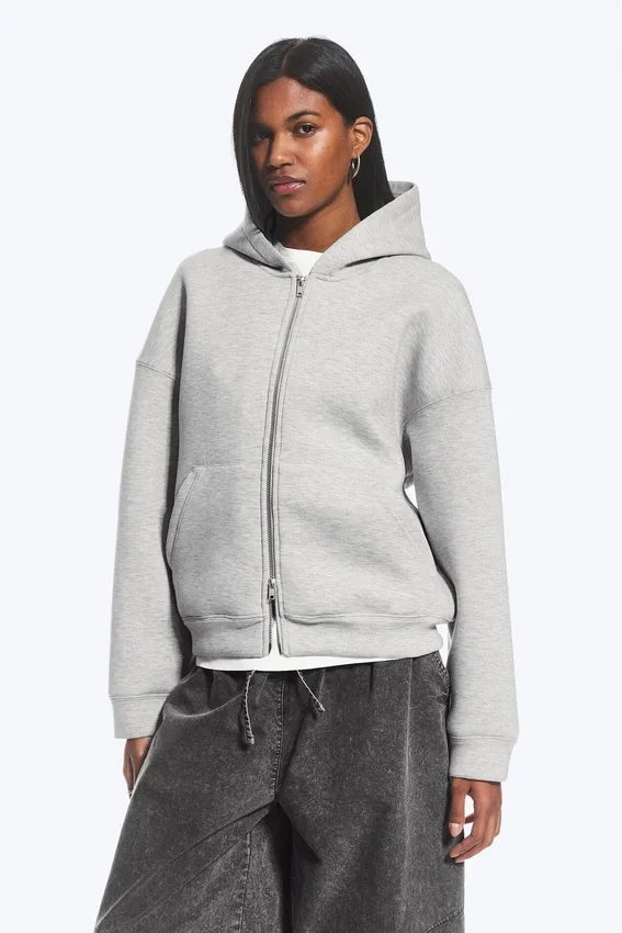 Oversized Scuba Zip-Hoodie – Grey Melange Oversized Scuba Zip-Hoodie – Grey Melange