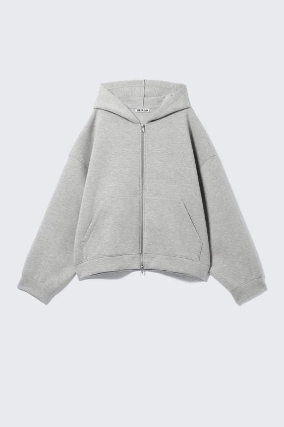 Oversized Scuba Zip-Hoodie – Grey Melange Oversized Scuba Zip-Hoodie – Grey Melange