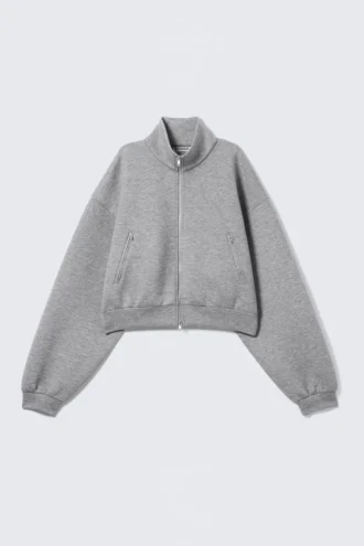Oversized Scuba Zip Jacket – Grey Melange
