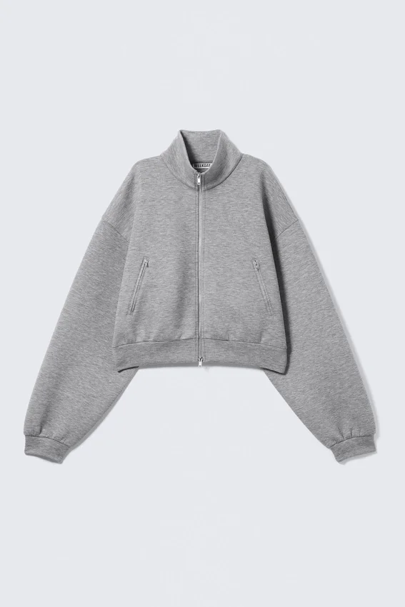 Oversized Scuba Zip Jacket – Grey Melange Oversized Scuba Zip Jacket – Grey Melange
