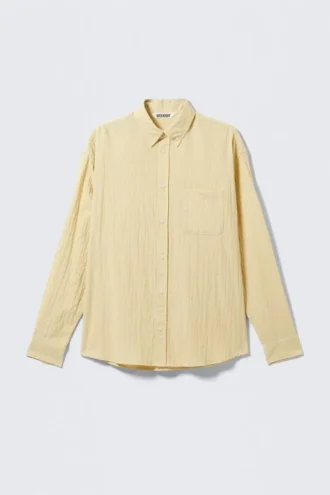 Oversized Seersucker Button Down Shirt – Light Yellow Oversized Seersucker Button Down Shirt – Light Yellow