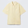 Oversized Short-Sleeved Cotton Poplin Shirt – Striped Light Yellow
