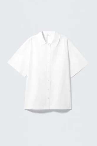 Oversized Short-Sleeved Cotton Poplin Shirt – White