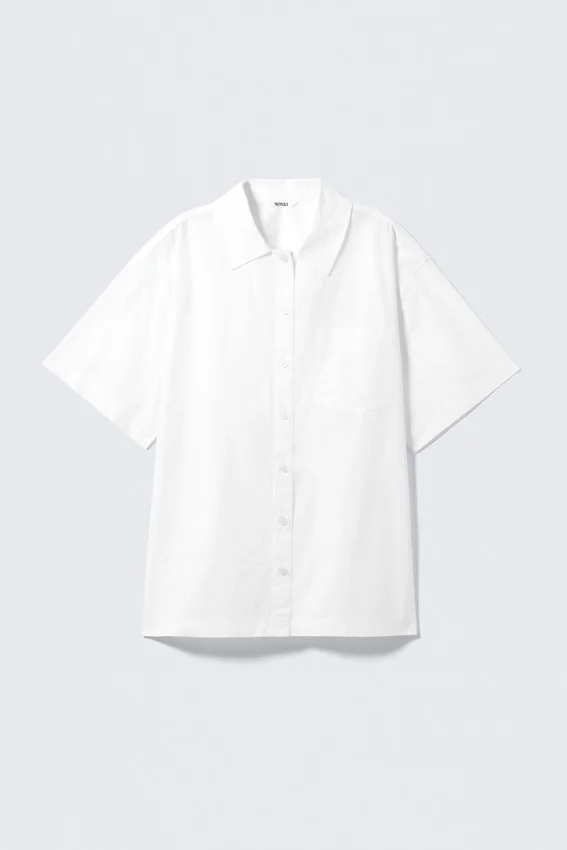 Oversized Short-Sleeved Cotton Poplin Shirt – White Oversized Short-Sleeved Cotton Poplin Shirt – White