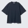 Oversized Short-Sleeved Cotton T-Shirt – Navy Blue Oversized Short-Sleeved Cotton T-Shirt – Navy Blue