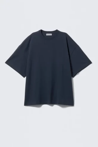 Oversized Short-Sleeved Cotton T-Shirt – Navy Blue