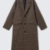 Oversized Single-Breasted Wool Blend Coat – Beige Multi Check Oversized Single-Breasted Wool Blend Coat – Beige Multi Check