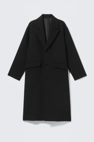 Oversized Single-Breasted Wool Blend Coat – Black Oversized Single-Breasted Wool Blend Coat – Black