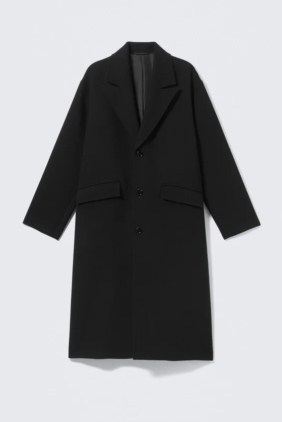 Oversized Single-Breasted Wool Blend Coat – Black Oversized Single-Breasted Wool Blend Coat – Black